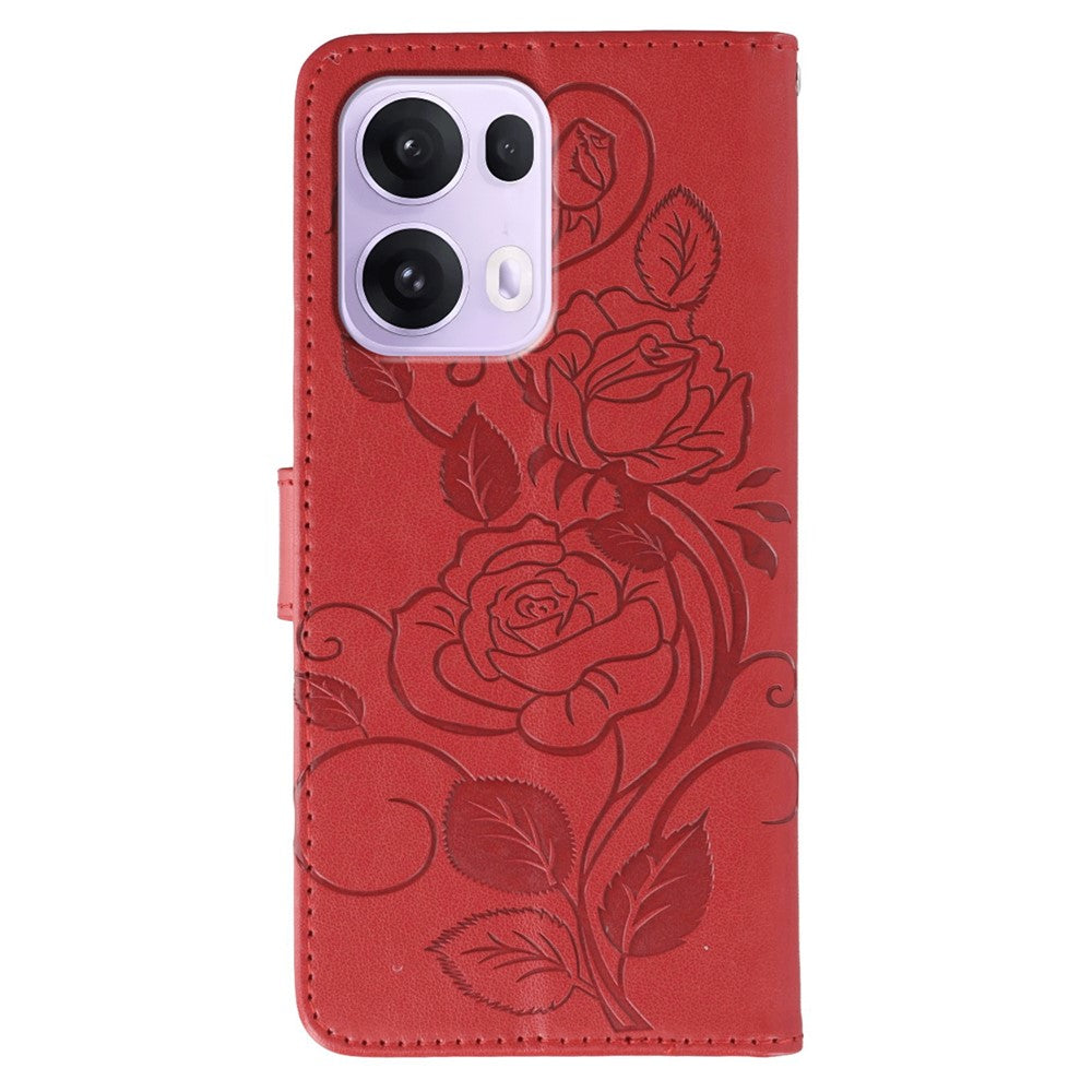 For Oppo Reno13 Pro 5G Case Wallet Stand Imprinted Rose Butterfly PU Leather Phone Cover - Red