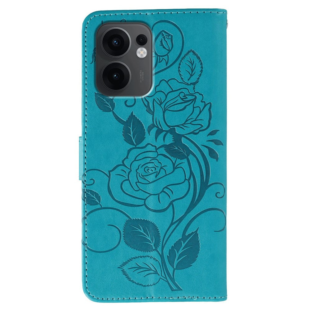 For Oppo Reno13 F 4G / 5G Case Wallet Stand Imprinted Rose Butterfly PU Leather Phone Cover - Blue