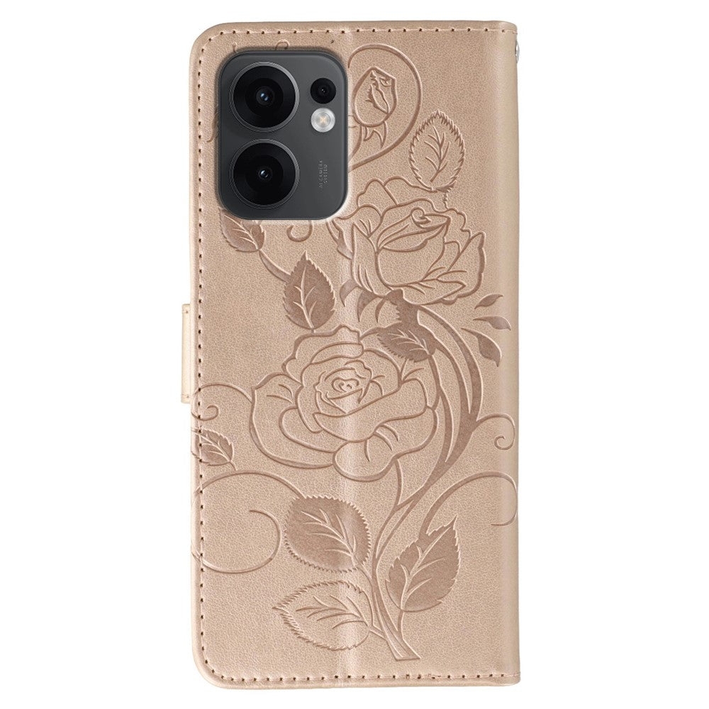 For Oppo Reno13 F 4G / 5G Case Wallet Stand Imprinted Rose Butterfly PU Leather Phone Cover - Rose Gold