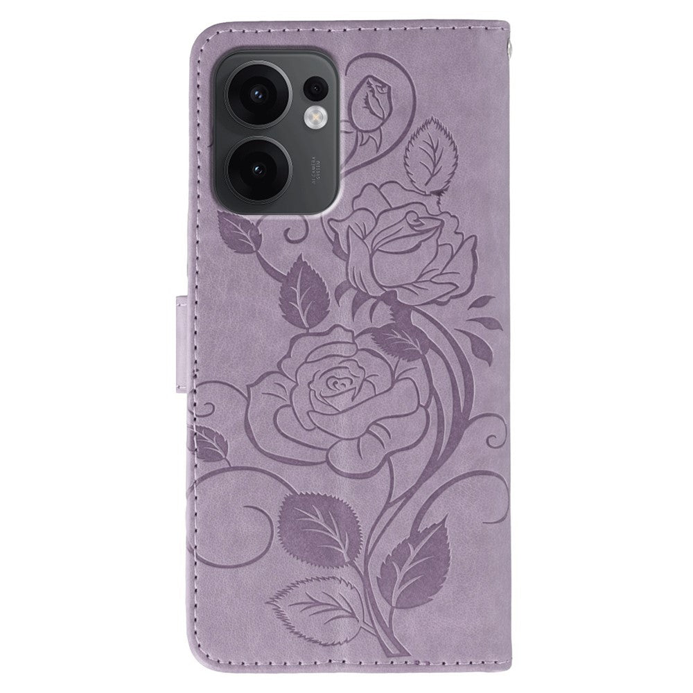 For Oppo Reno13 F 4G / 5G Case Wallet Stand Imprinted Rose Butterfly PU Leather Phone Cover - Purple