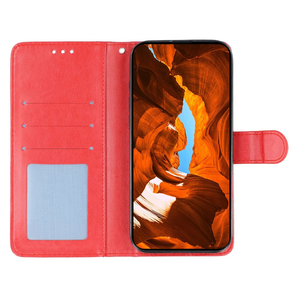 For Oppo Reno13 F 4G / 5G Case Wallet Stand Imprinted Rose Butterfly PU Leather Phone Cover - Red