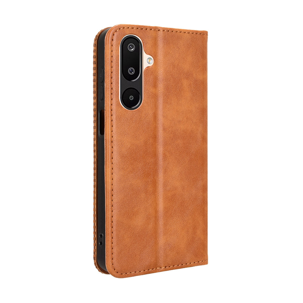 For Samsung Galaxy M16 5G / Galaxy F16 5G Retro PU Leather Case Phone Wallet Stand Cover - Brown