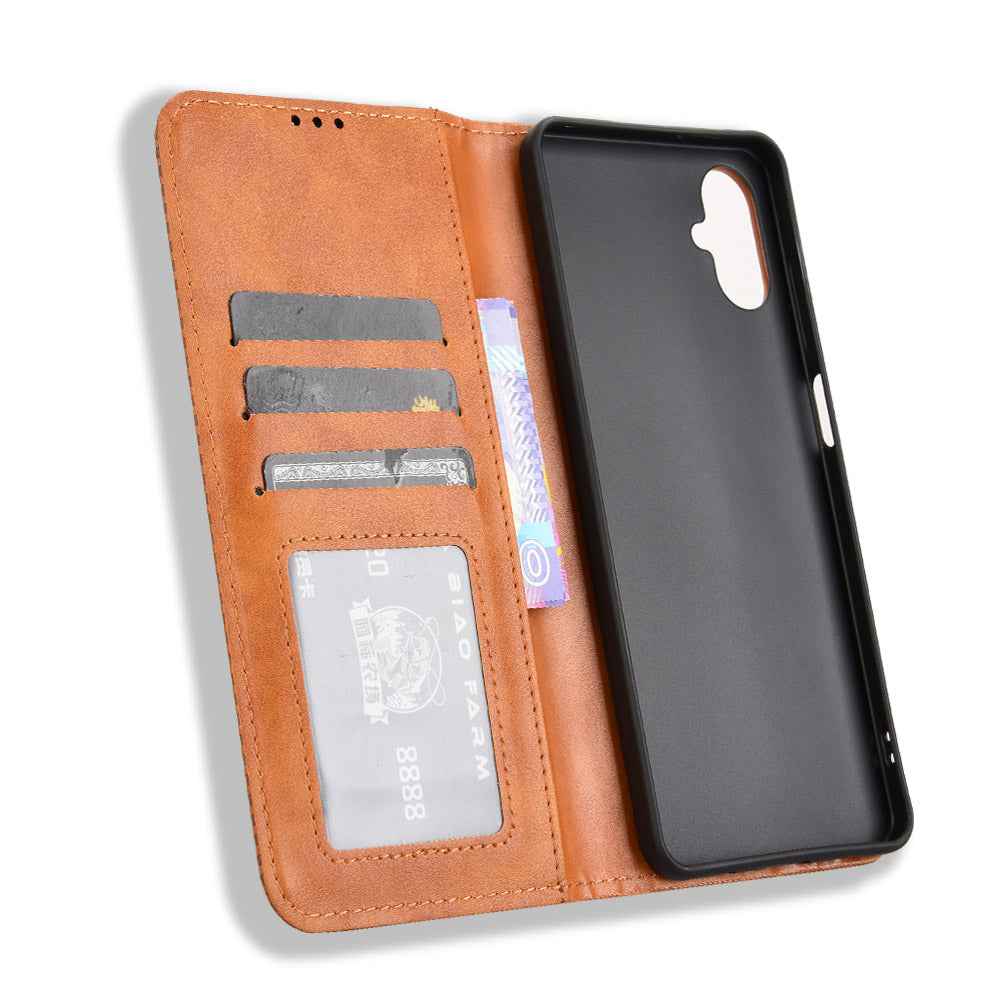 For Samsung Galaxy M06 5G / Galaxy F06 5G Retro PU Leather Case Phone Wallet Stand Cover - Brown