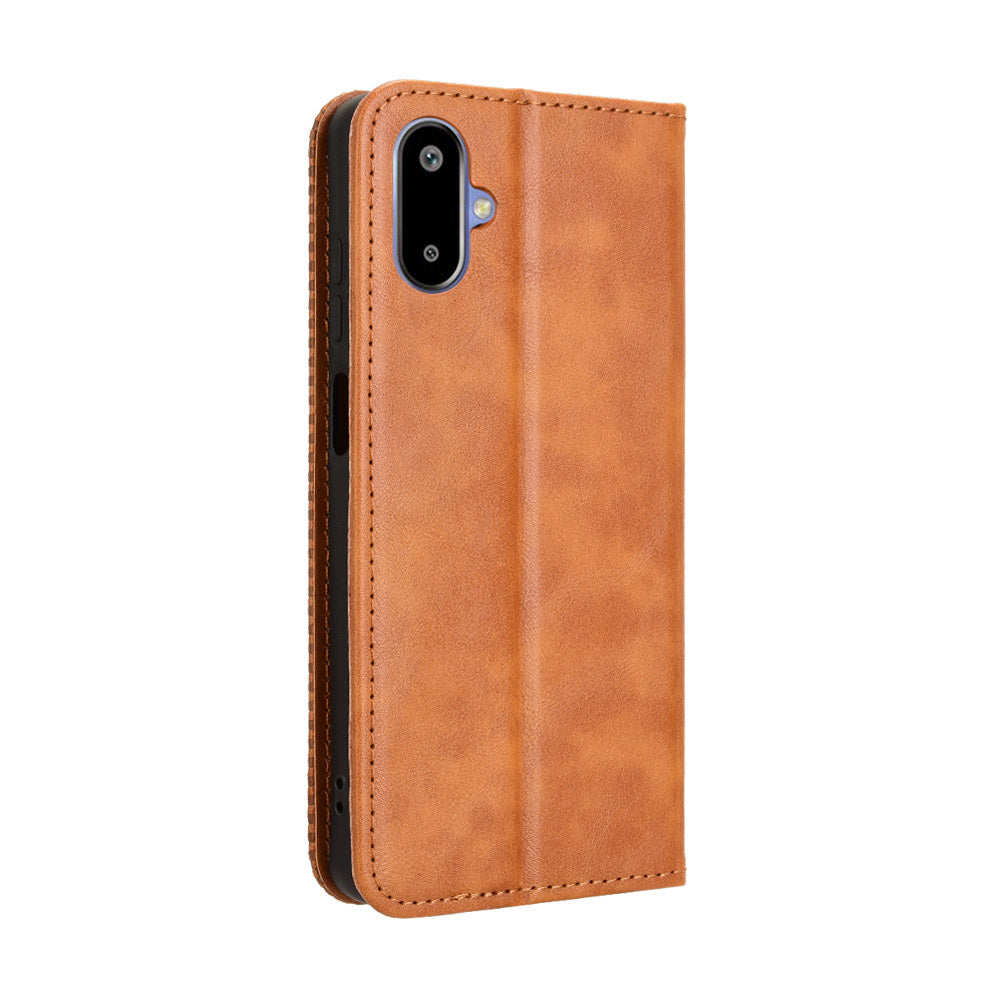 For Samsung Galaxy M06 5G / Galaxy F06 5G Retro PU Leather Case Phone Wallet Stand Cover - Brown