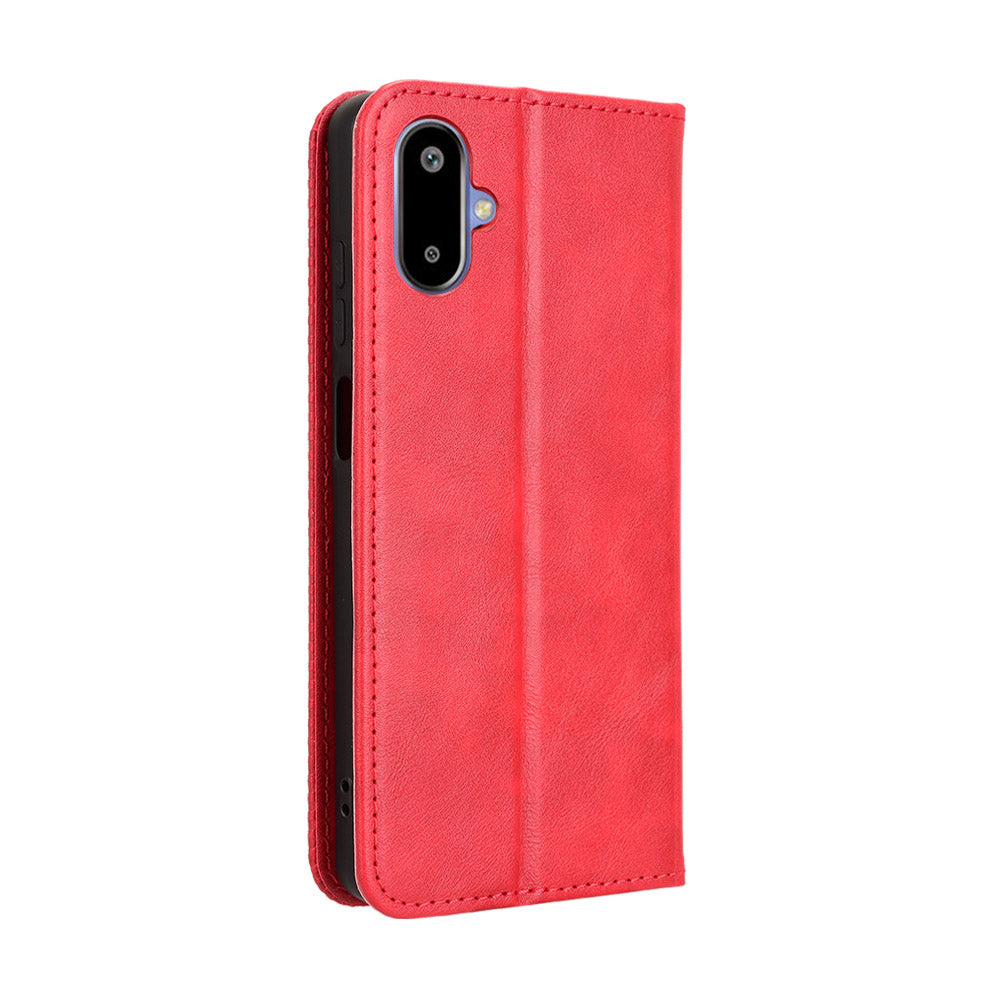 For Samsung Galaxy M06 5G / Galaxy F06 5G Retro PU Leather Case Phone Wallet Stand Cover - Red