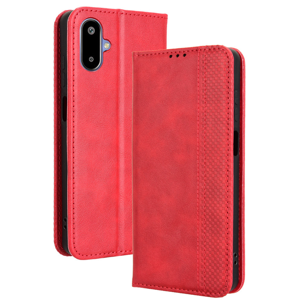 For Samsung Galaxy M06 5G / Galaxy F06 5G Retro PU Leather Case Phone Wallet Stand Cover - Red