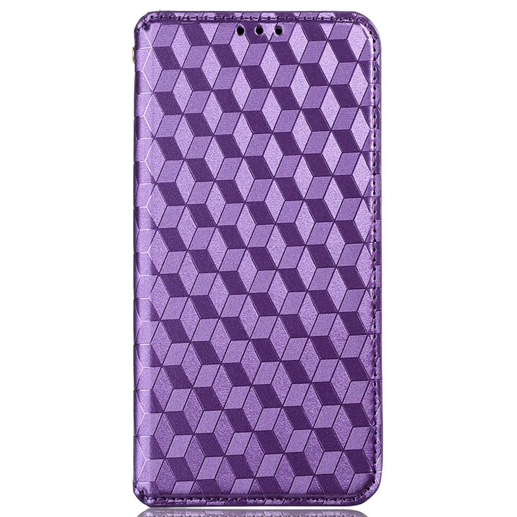 For Honor 70 5G Magnetic Auto-absorbed PU Leather Case Rhombus Pattern Imprinted Phone Cover with Wallet Stand - Purple