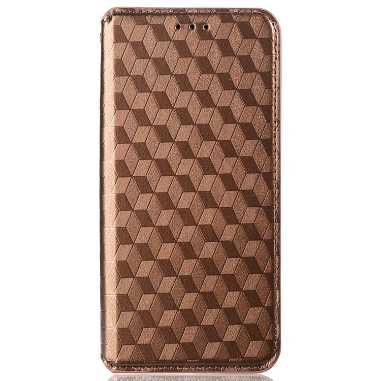For Honor 70 5G Magnetic Auto-absorbed PU Leather Case Rhombus Pattern Imprinted Phone Cover with Wallet Stand - Brown