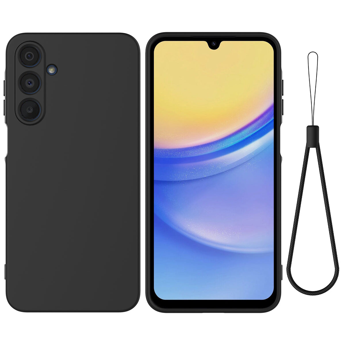 For Samsung Galaxy F16 5G / Galaxy M16 5G Liquid Silicone Case Phone Back Cover with Hand Strap - Black