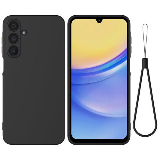 For Samsung Galaxy F16 5G / Galaxy M16 5G Liquid Silicone Case Phone Back Cover with Hand Strap - Black