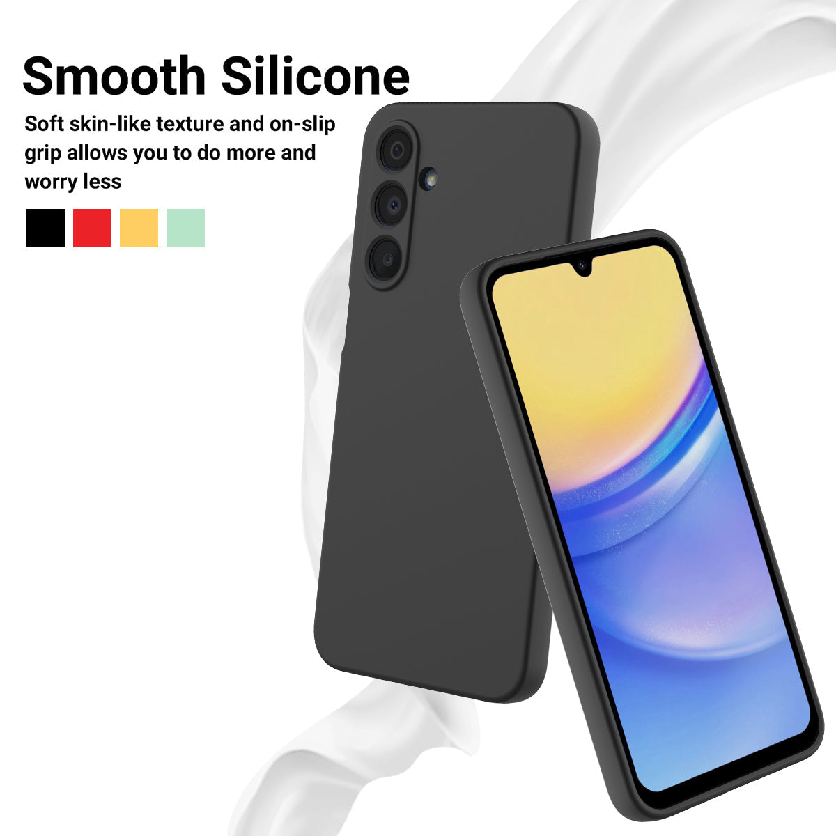 For Samsung Galaxy F16 5G / Galaxy M16 5G Liquid Silicone Case Phone Back Cover with Hand Strap - Black