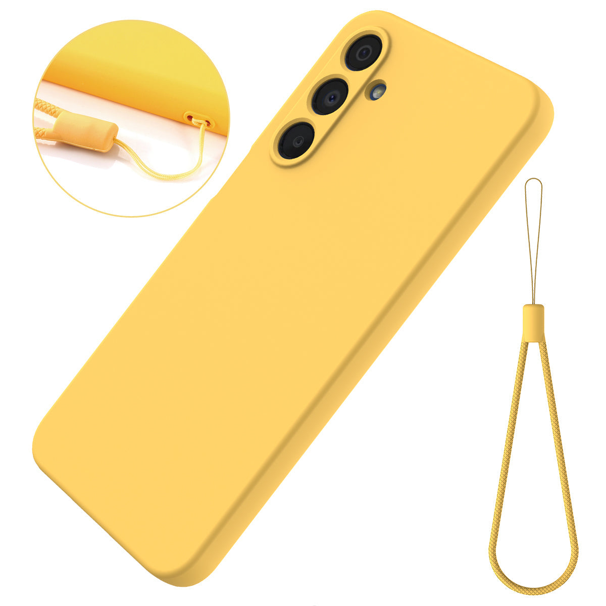 For Samsung Galaxy F16 5G / Galaxy M16 5G Liquid Silicone Case Phone Back Cover with Hand Strap - Yellow