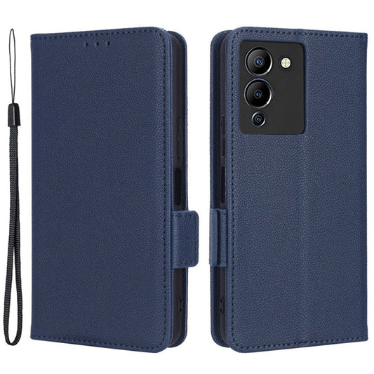 For Infinix Note 12 G96 4G X670 Litchi Texture Phone Cover Drop-Proof PU Leather Magnetic Clasp Case with Stand Wallet - Dark Blue