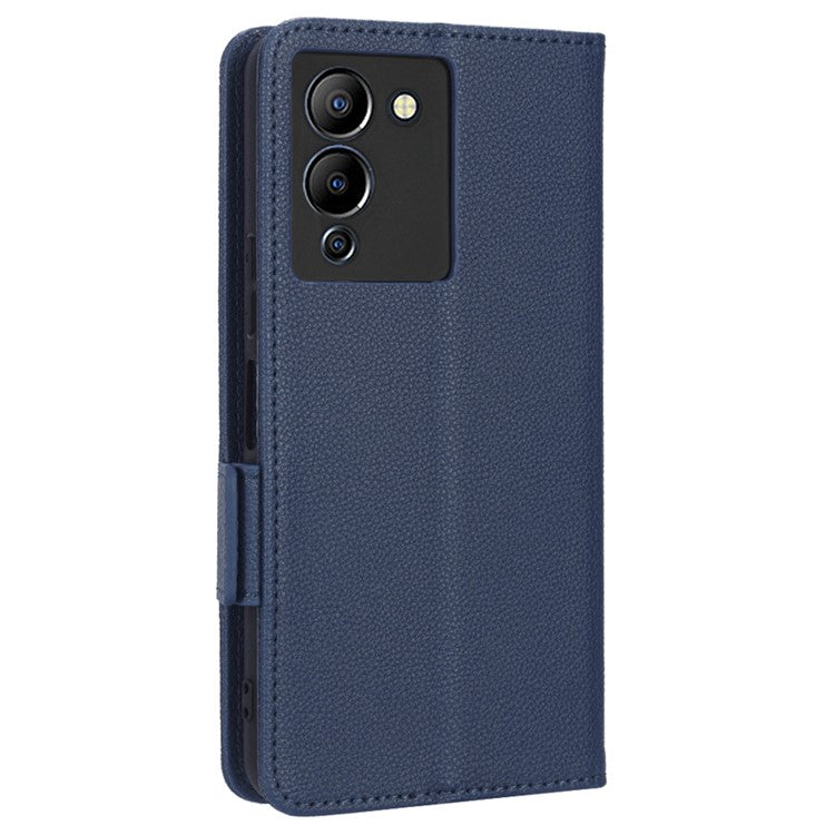 For Infinix Note 12 G96 4G X670 Litchi Texture Phone Cover Drop-Proof PU Leather Magnetic Clasp Case with Stand Wallet - Dark Blue