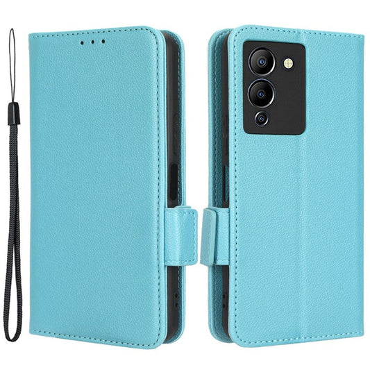 For Infinix Note 12 G96 4G X670 Litchi Texture Phone Cover Drop-Proof PU Leather Magnetic Clasp Case with Stand Wallet - Baby Blue