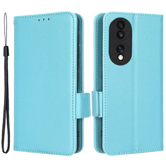 Litchi Texture Phone Stand Cover for Honor 70 5G, PU Leather Dual Magnetic Clasp Full Protection Wallet Case - Baby Blue