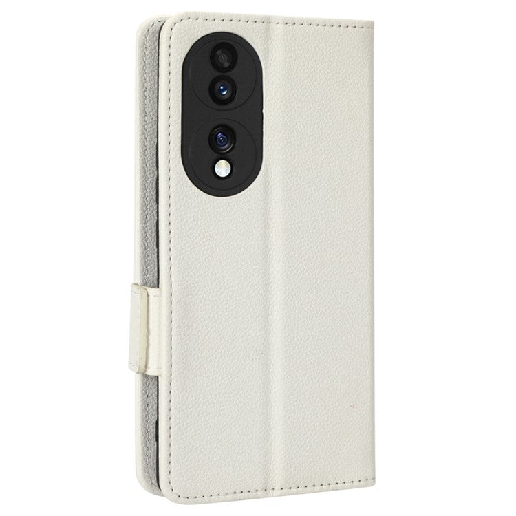 Litchi Texture Phone Stand Cover for Honor 70 5G, PU Leather Dual Magnetic Clasp Full Protection Wallet Case - White