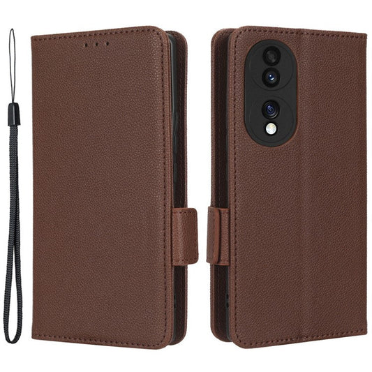 Litchi Texture Phone Stand Cover for Honor 70 5G, PU Leather Dual Magnetic Clasp Full Protection Wallet Case - Brown
