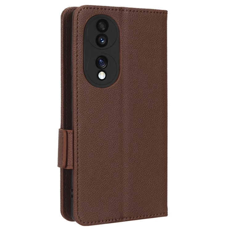 Litchi Texture Phone Stand Cover for Honor 70 5G, PU Leather Dual Magnetic Clasp Full Protection Wallet Case - Brown