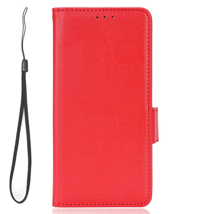Litchi Texture Phone Stand Cover for Honor 70 5G, PU Leather Dual Magnetic Clasp Full Protection Wallet Case - Red