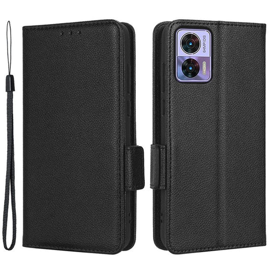 For Motorola Edge 30 Neo 5G PU Leather Litchi Texture Phone Cover Dual Magnetic Clasp Shockproof Case with Stand Wallet - Black