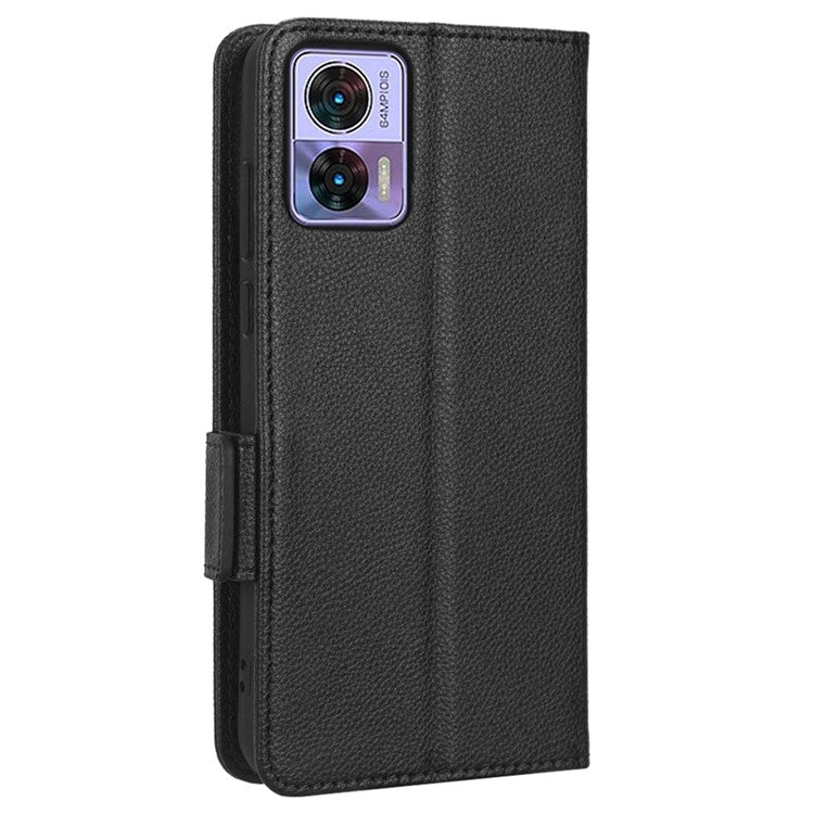 For Motorola Edge 30 Neo 5G PU Leather Litchi Texture Phone Cover Dual Magnetic Clasp Shockproof Case with Stand Wallet - Black