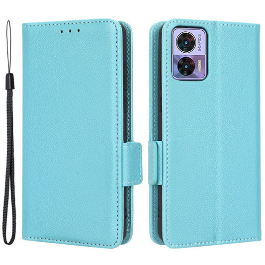 For Motorola Edge 30 Neo 5G PU Leather Litchi Texture Phone Cover Dual Magnetic Clasp Shockproof Case with Stand Wallet - Baby Blue