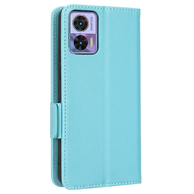 For Motorola Edge 30 Neo 5G PU Leather Litchi Texture Phone Cover Dual Magnetic Clasp Shockproof Case with Stand Wallet - Baby Blue