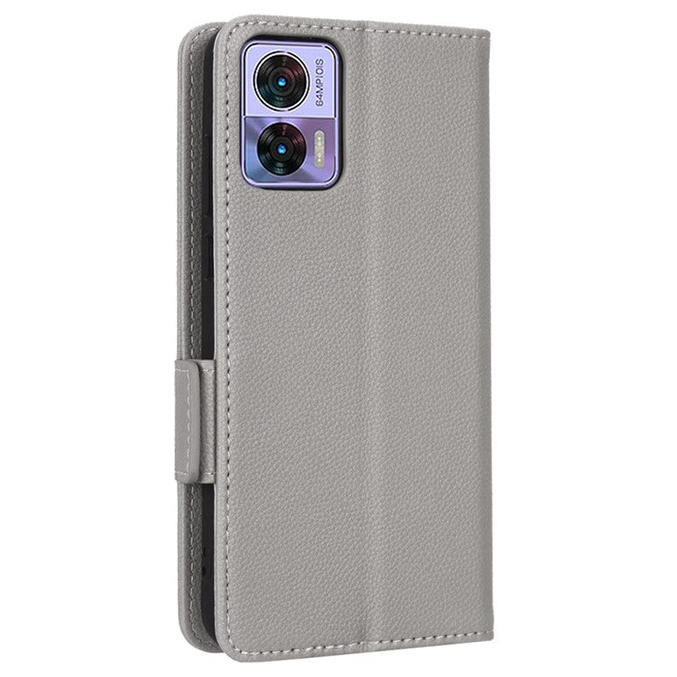 For Motorola Edge 30 Neo 5G PU Leather Litchi Texture Phone Cover Dual Magnetic Clasp Shockproof Case with Stand Wallet - Grey