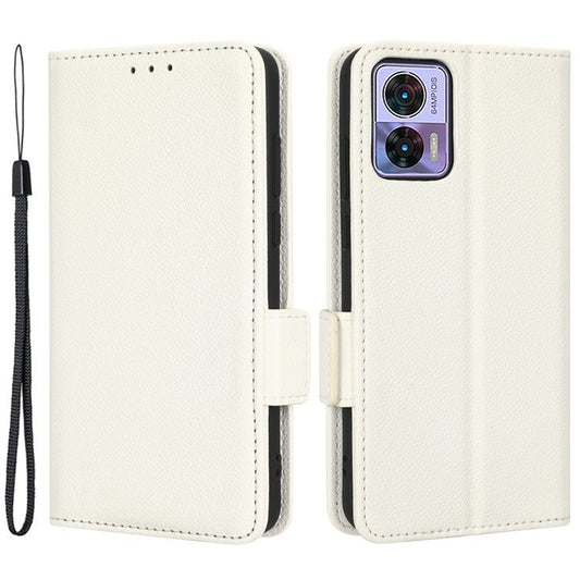For Motorola Edge 30 Neo 5G PU Leather Litchi Texture Phone Cover Dual Magnetic Clasp Shockproof Case with Stand Wallet - White
