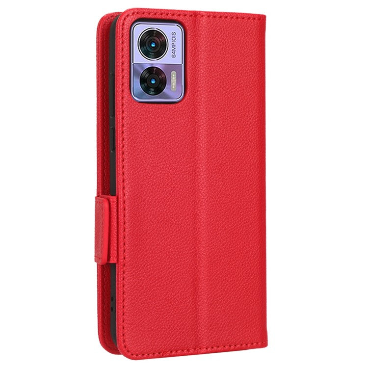 For Motorola Edge 30 Neo 5G PU Leather Litchi Texture Phone Cover Dual Magnetic Clasp Shockproof Case with Stand Wallet - Red