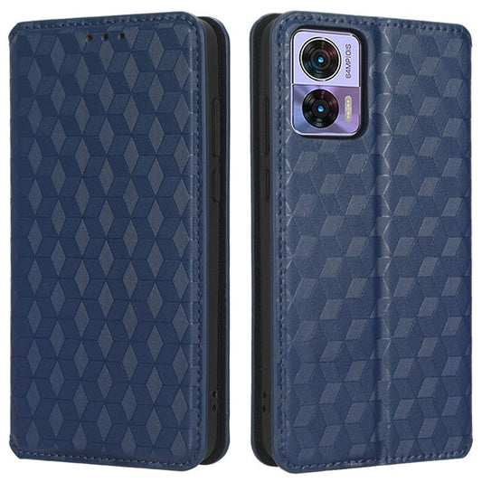 For Motorola Edge 30 Neo 5G Imprinted Rhombus Pattern PU Leather Phone Case Magnetic Auto Closing Cover with Wallet Stand - Blue