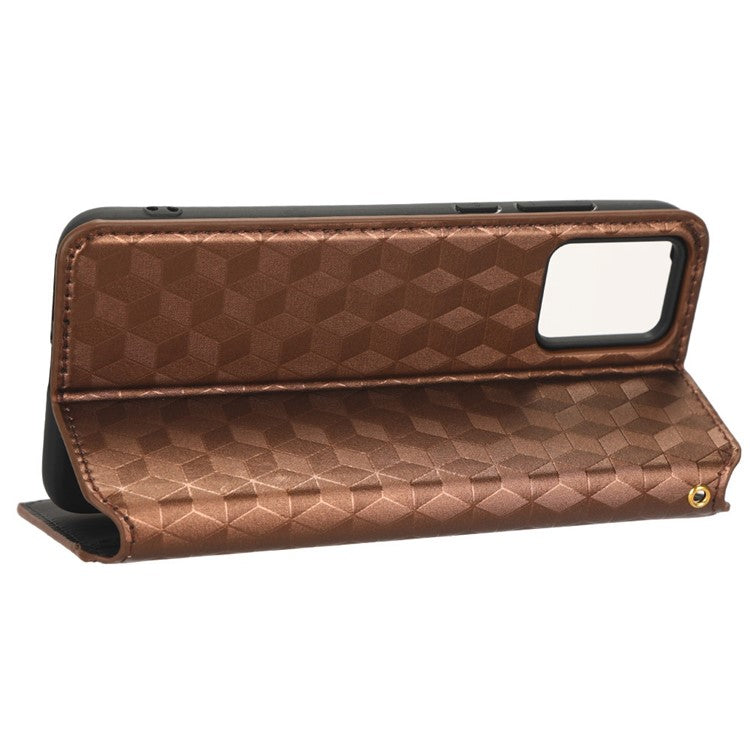 For Motorola Edge 30 Neo 5G Imprinted Rhombus Pattern PU Leather Phone Case Magnetic Auto Closing Cover with Wallet Stand - Brown