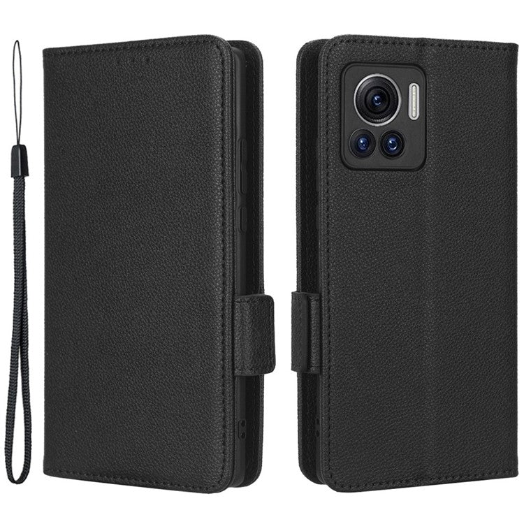 For Motorola Edge 30 Ultra 5G / Edge X / Moto X30 Pro 5G Litchi Texture Stand Case PU Leather Magnetic Clasp Phone Wallet Cover - Black