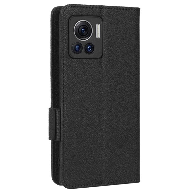 For Motorola Edge 30 Ultra 5G / Edge X / Moto X30 Pro 5G Litchi Texture Stand Case PU Leather Magnetic Clasp Phone Wallet Cover - Black