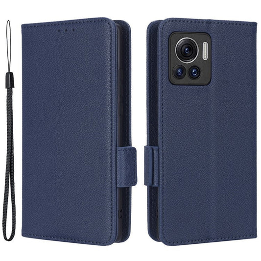 For Motorola Edge 30 Ultra 5G / Edge X / Moto X30 Pro 5G Litchi Texture Stand Case PU Leather Magnetic Clasp Phone Wallet Cover - Dark Blue