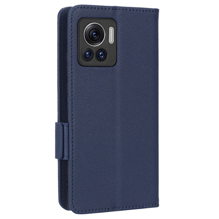 For Motorola Edge 30 Ultra 5G / Edge X / Moto X30 Pro 5G Litchi Texture Stand Case PU Leather Magnetic Clasp Phone Wallet Cover - Dark Blue