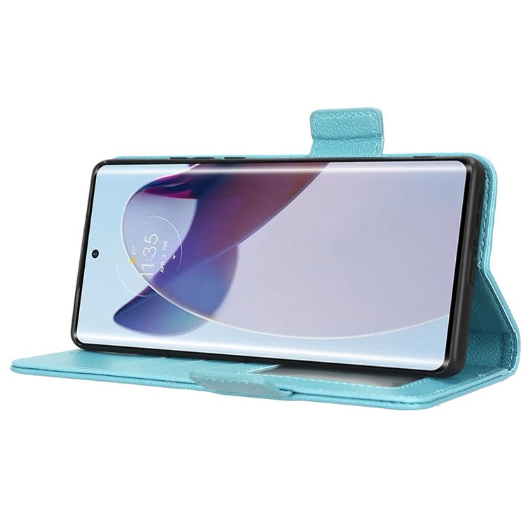 For Motorola Edge 30 Ultra 5G / Edge X / Moto X30 Pro 5G Litchi Texture Stand Case PU Leather Magnetic Clasp Phone Wallet Cover - Baby Blue