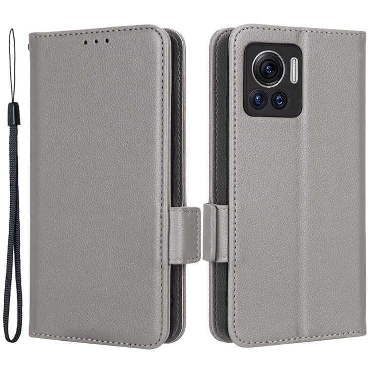 For Motorola Edge 30 Ultra 5G / Edge X / Moto X30 Pro 5G Litchi Texture Stand Case PU Leather Magnetic Clasp Phone Wallet Cover - Grey