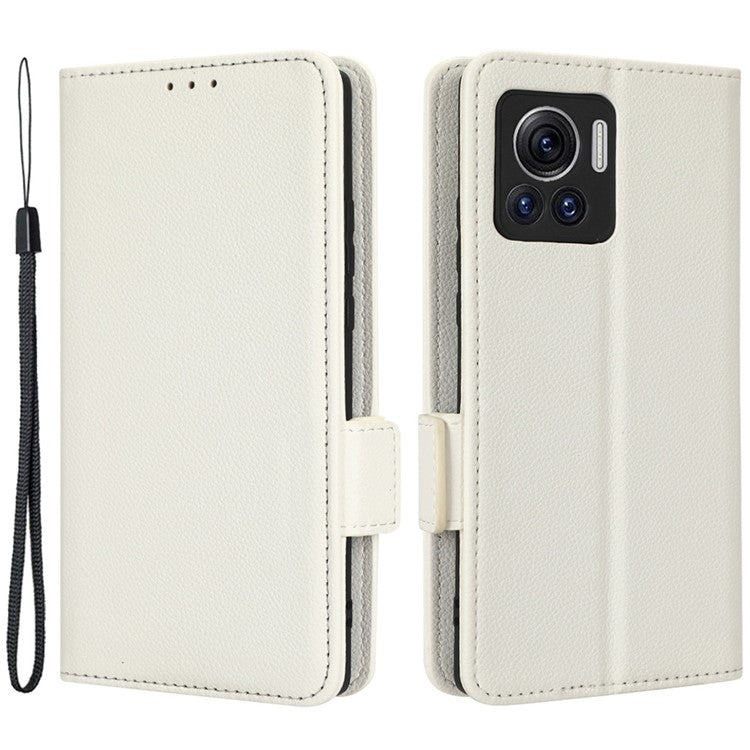 For Motorola Edge 30 Ultra 5G / Edge X / Moto X30 Pro 5G Litchi Texture Stand Case PU Leather Magnetic Clasp Phone Wallet Cover - White