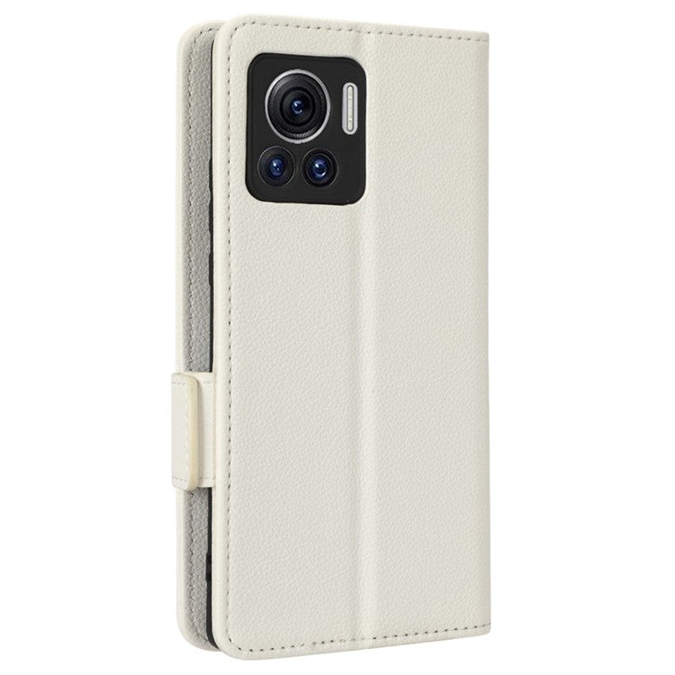 For Motorola Edge 30 Ultra 5G / Edge X / Moto X30 Pro 5G Litchi Texture Stand Case PU Leather Magnetic Clasp Phone Wallet Cover - White