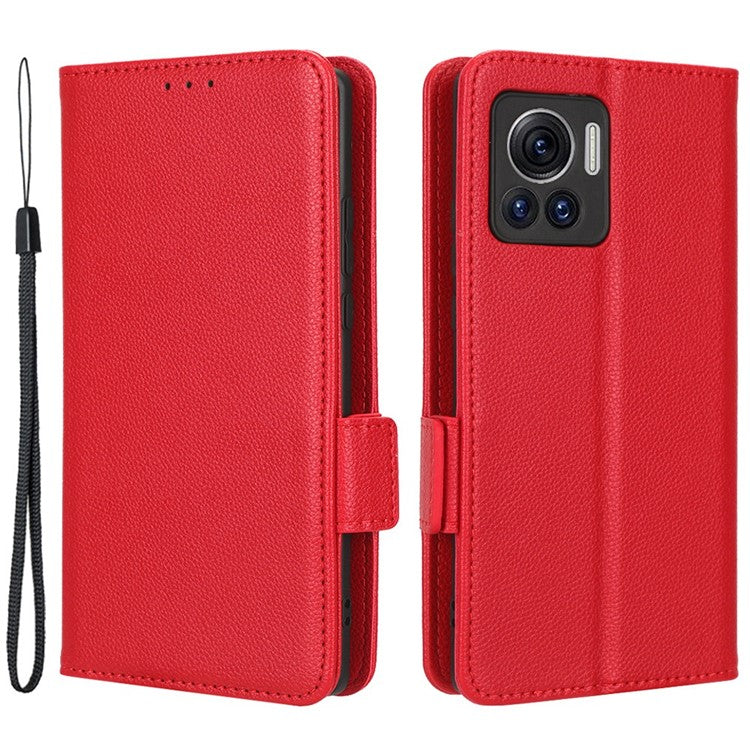 For Motorola Edge 30 Ultra 5G / Edge X / Moto X30 Pro 5G Litchi Texture Stand Case PU Leather Magnetic Clasp Phone Wallet Cover - Red