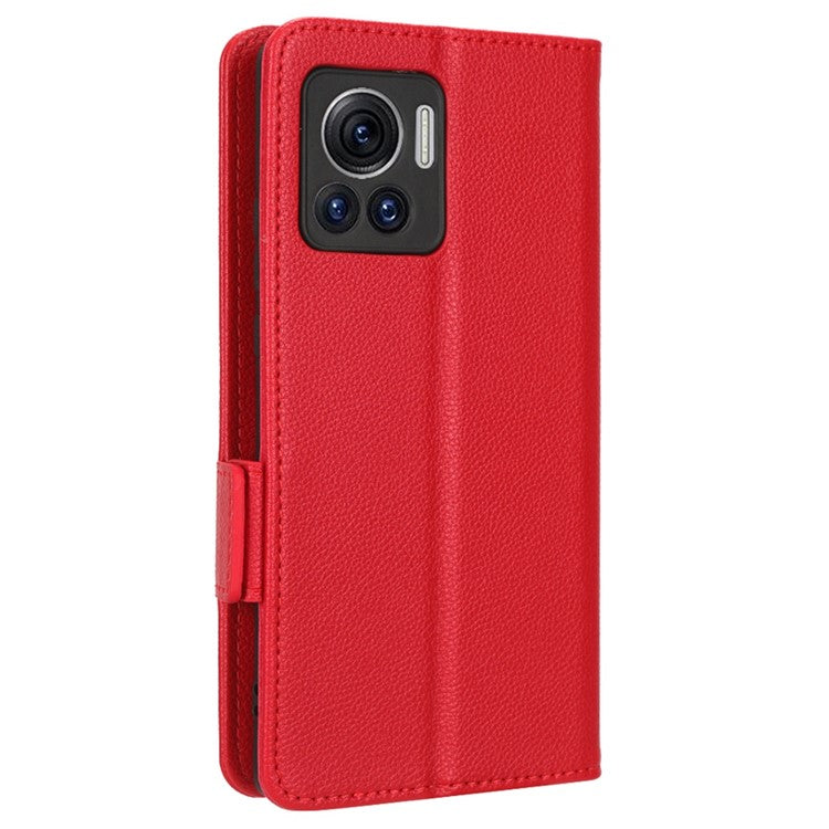 For Motorola Edge 30 Ultra 5G / Edge X / Moto X30 Pro 5G Litchi Texture Stand Case PU Leather Magnetic Clasp Phone Wallet Cover - Red
