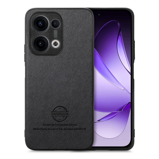 For Oppo Reno13 5G (Global) Leather Phone  Back Cover with Cloth Texture - Black