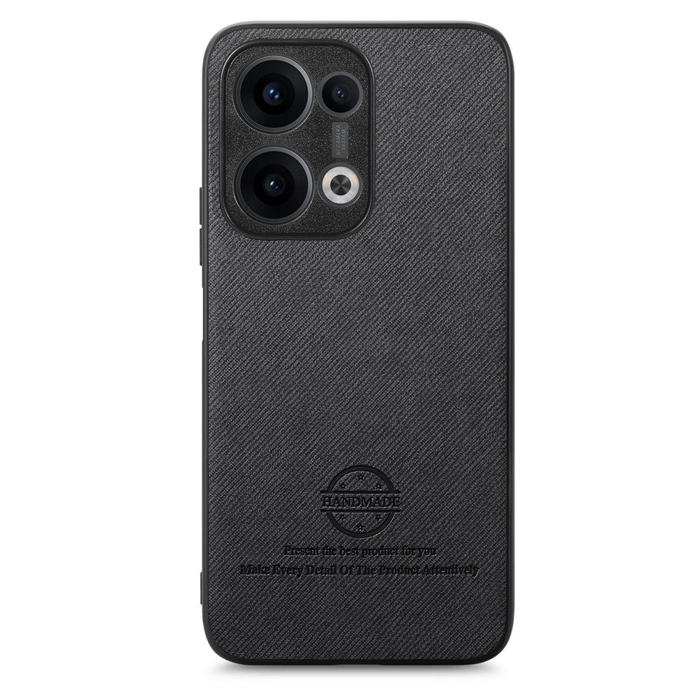 For Oppo Reno13 5G (Global) Leather Phone  Back Cover with Cloth Texture - Black