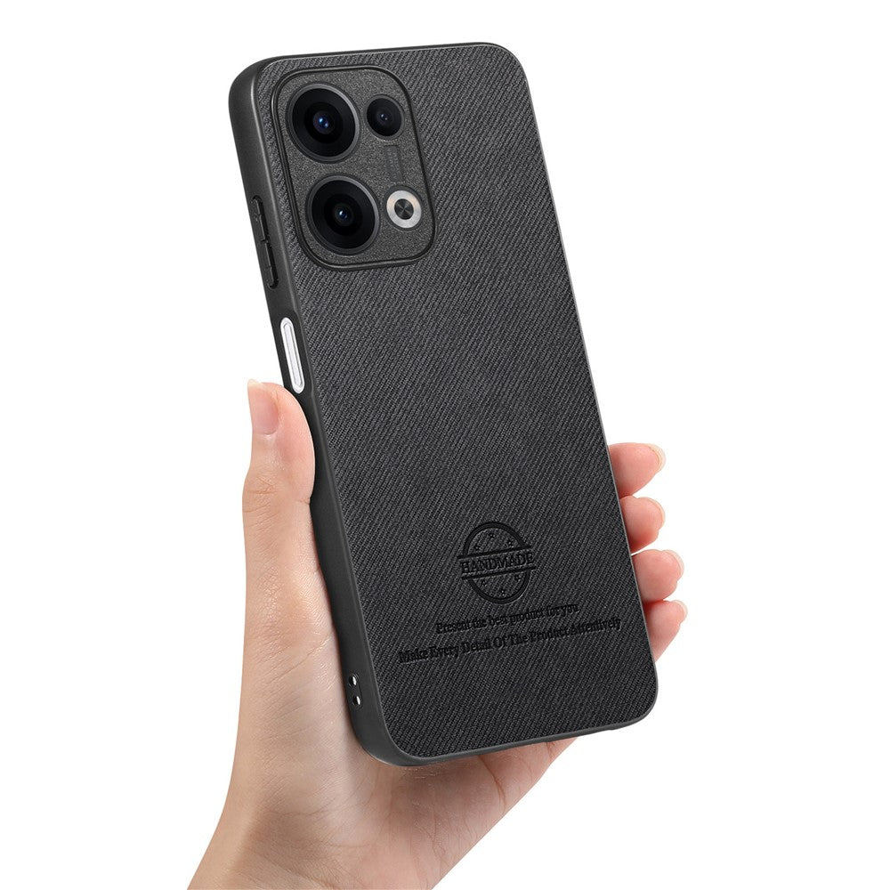 For Oppo Reno13 5G (Global) Leather Phone  Back Cover with Cloth Texture - Black