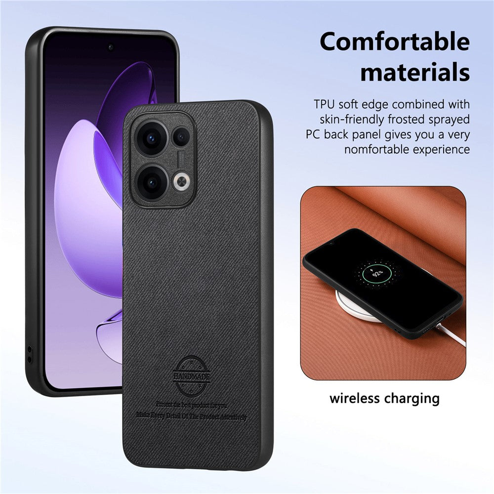 For Oppo Reno13 5G (Global) Leather Phone  Back Cover with Cloth Texture - Black