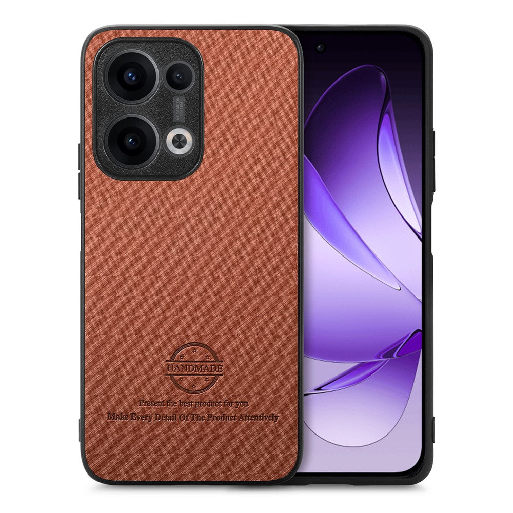 For Oppo Reno13 5G (Global) Leather Phone  Back Cover with Cloth Texture - Brown