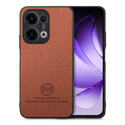 For Oppo Reno13 5G (Global) Leather Phone  Back Cover with Cloth Texture - Brown
