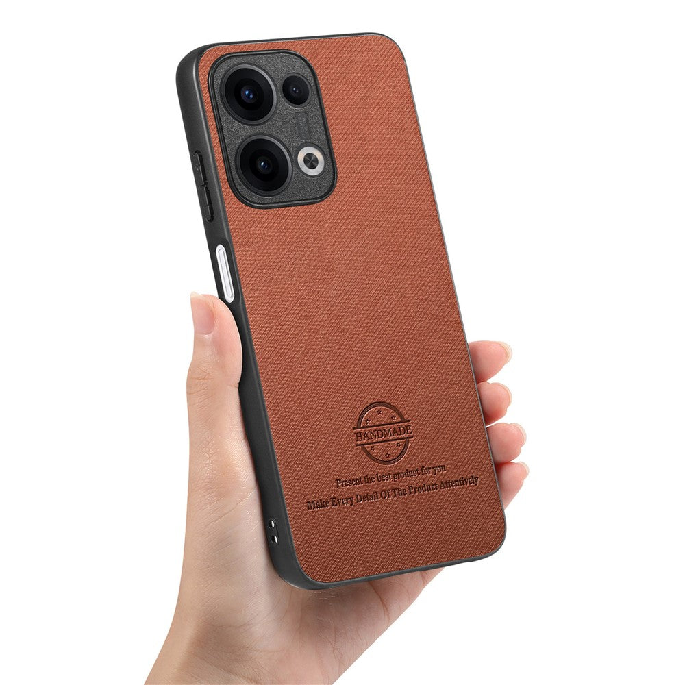 For Oppo Reno13 5G (Global) Leather Phone  Back Cover with Cloth Texture - Brown